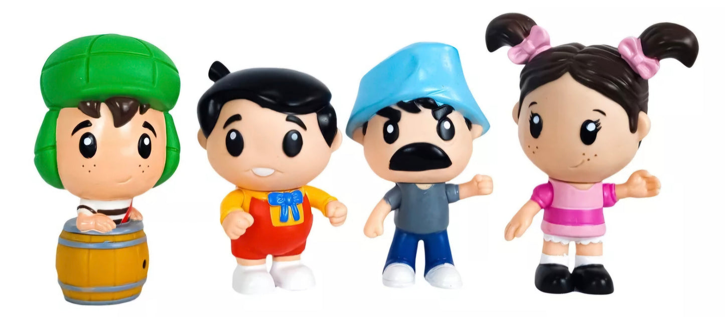 Kit Bonecos de Vinil Chaves - Seu Madruga, Nhonho, Chaves no barril e Popis
