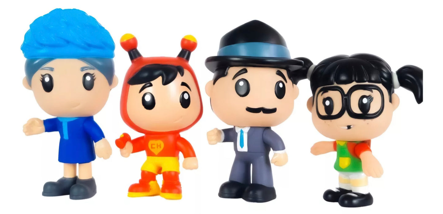 Kit Bonecos de Vinil Chaves - Professor Girafales, Chapolin, Chiquinha e Dona Clotilde