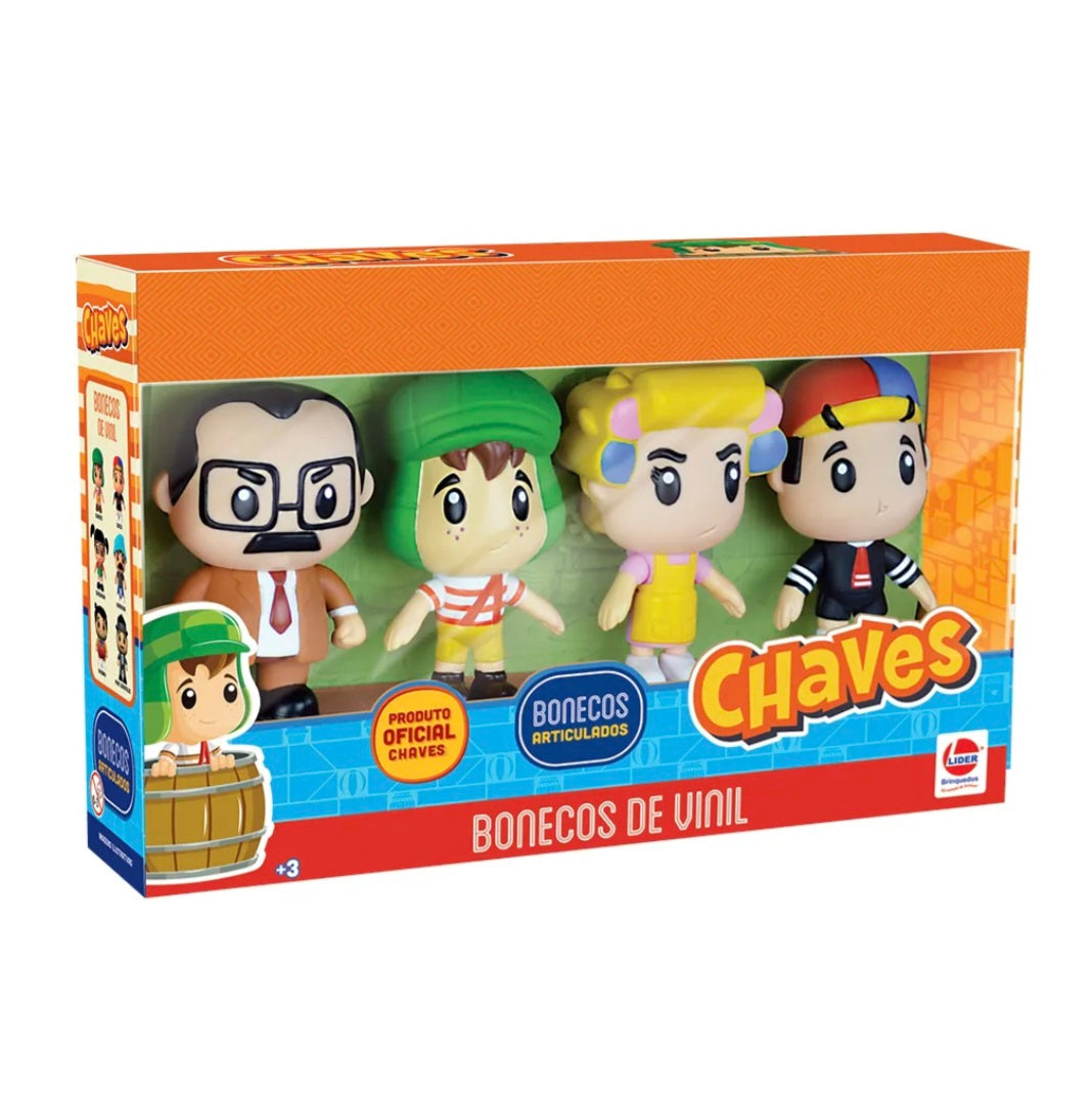 Kit Bonecos de Vinil Chaves - Sr. Barriga, Chaves, Dona Florinda e Quico