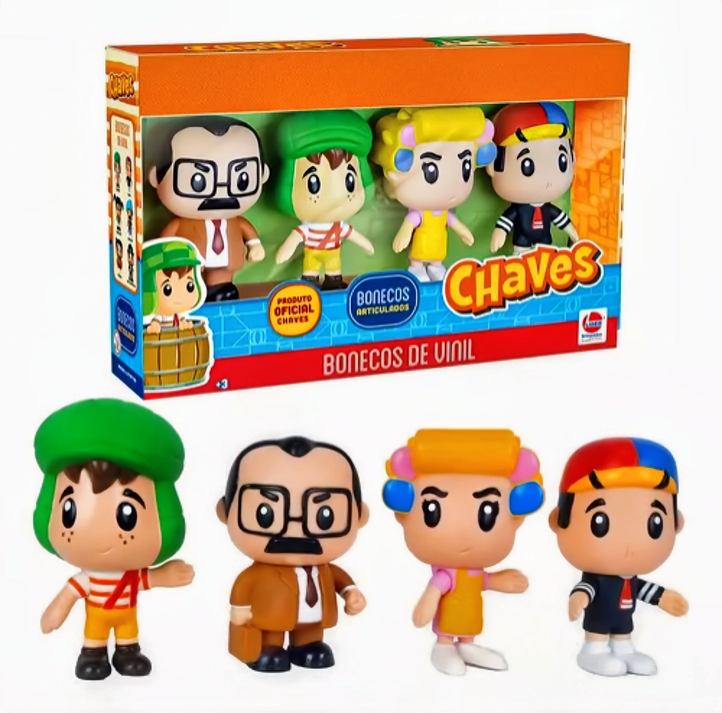 Kit Bonecos de Vinil Chaves - Sr. Barriga, Chaves, Dona Florinda e Quico