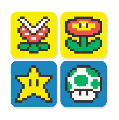 Jogo de Porta Copos Mario - Flor, Estrela e Cogumelo - 4 peças