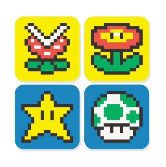 Jogo de Porta Copos Mario - Flor, Estrela e Cogumelo - 4 peças