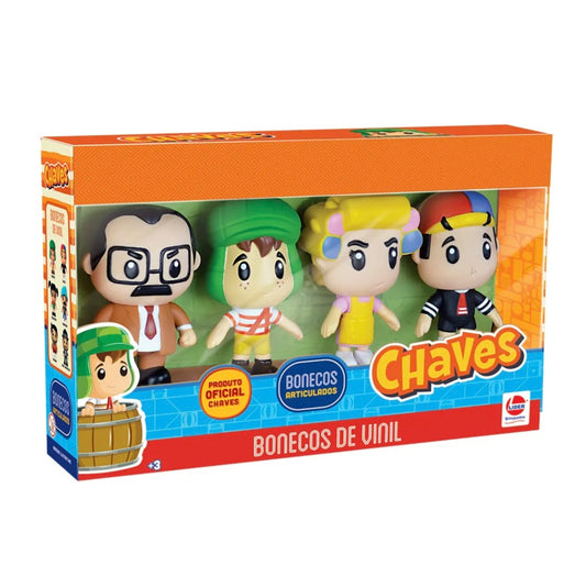Kit Bonecos de Vinil Chaves - Sr. Barriga, Chaves, Dona Florinda e Quico