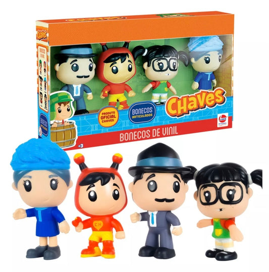 Kit Bonecos de Vinil Chaves - Professor Girafales, Chapolin, Chiquinha e Dona Clotilde
