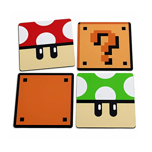Jogo de Porta Copos Mario - Cogumelos e Blocos - 4 peças